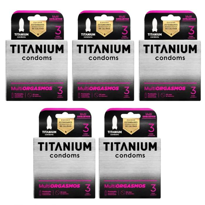 *5 Condones Preservativos Titanium Multiorgasmos Caja X 3 Unidades
